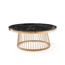 Luxury round black tempered glass coffee table with gold metal frame